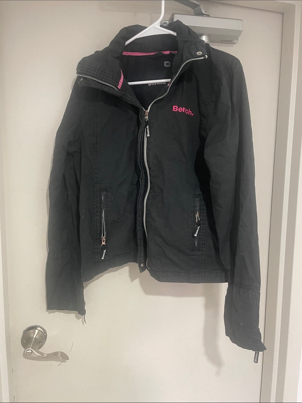 Bench Women's Black Utility Jacket with Pink Logo